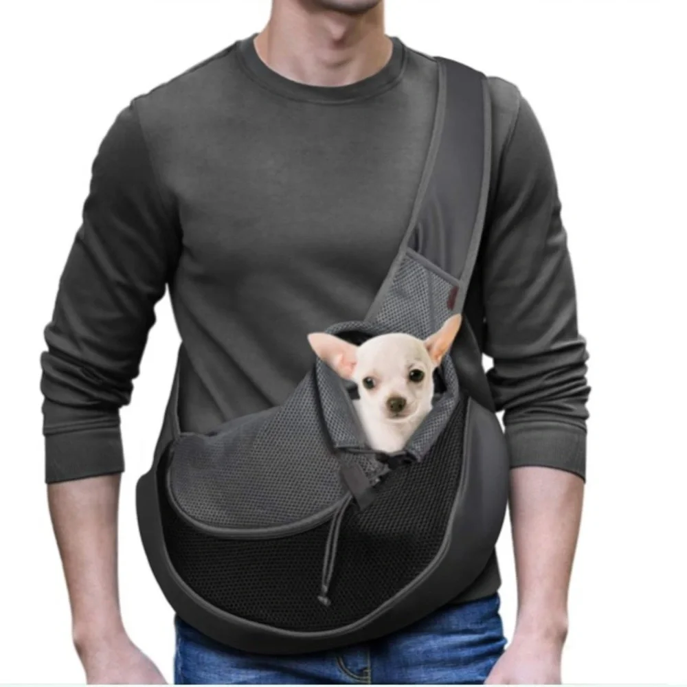 YUDODO Pet Dog Sling Carrier Breathable Mesh Travel Safe Bag Gray Teal NEW